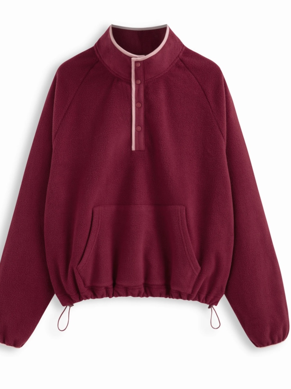 NWT Cider Women's Burgundy Fleece Pop-Button Pullover with Pink Trim SIZE XL
